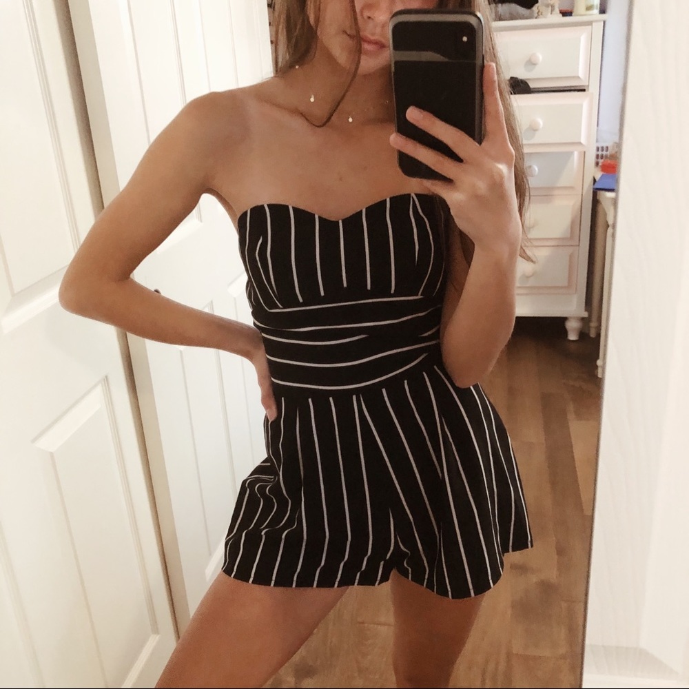 LF Love Black & White Stripe Strapless Romper
